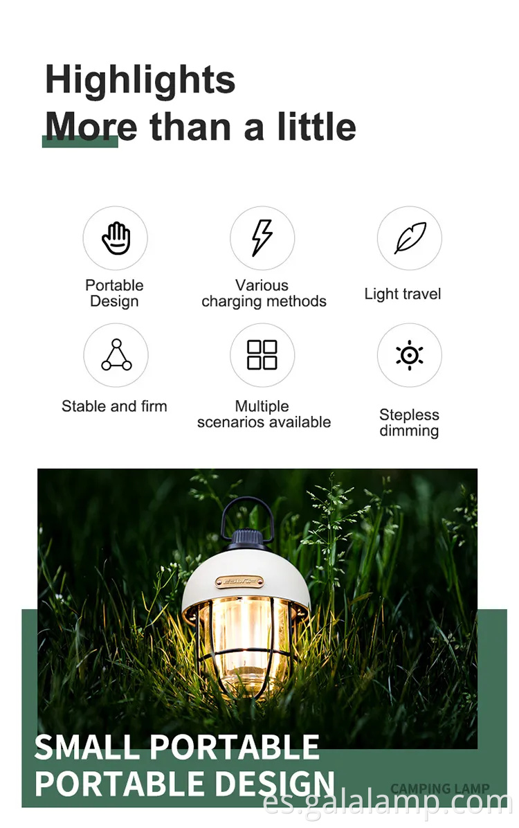 Luz de campamento solar LED retro con batería incorporada en 18650